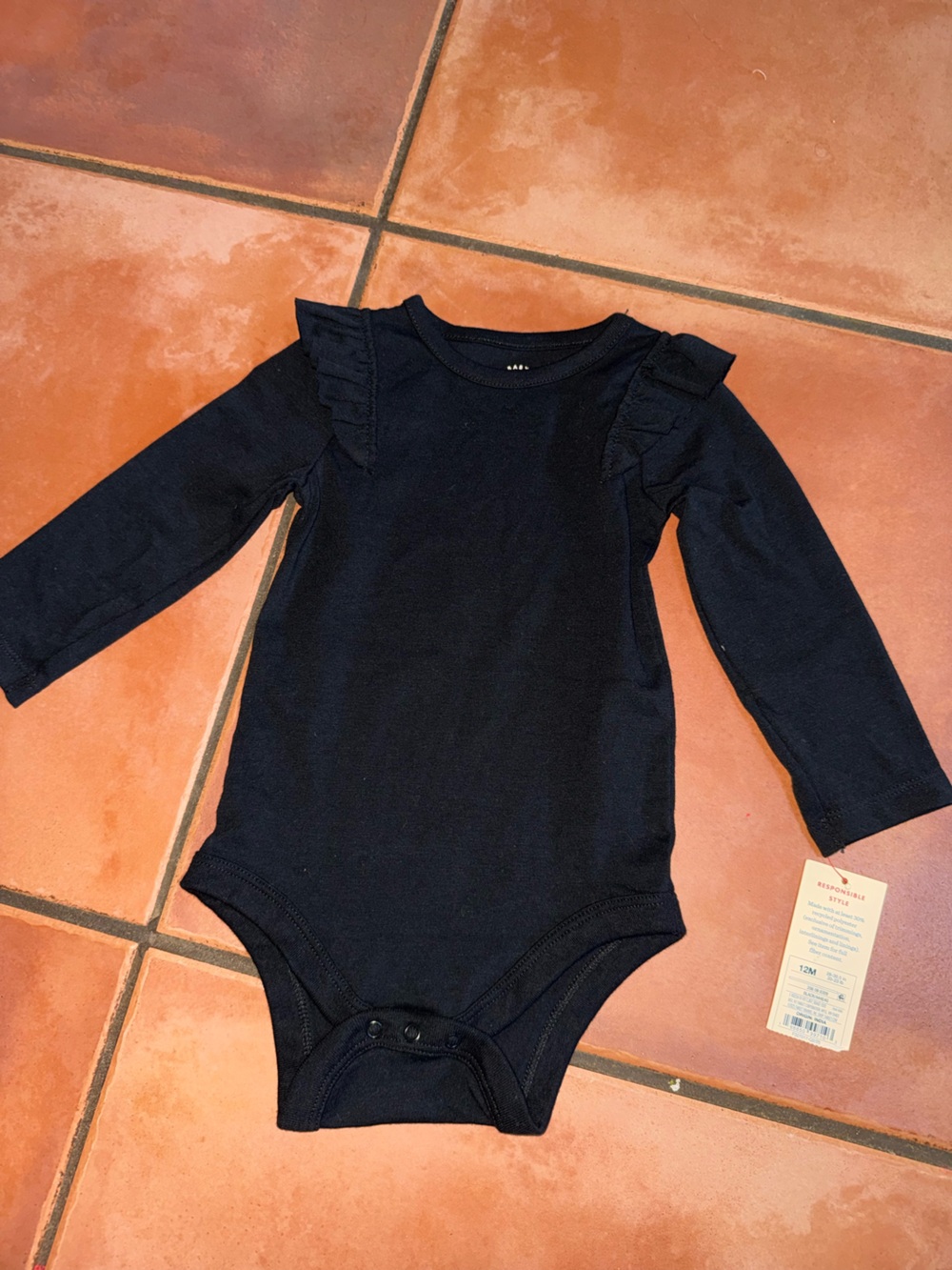 Cat &‎ Jack Long-Sleeve Black Ruffle Shoulder One-Piece